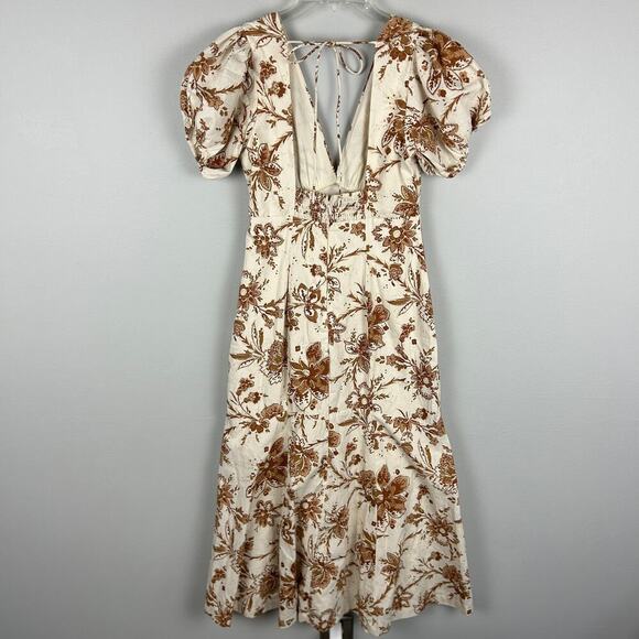 Abercrombie and Fitch Cream Floral Printed Poplin Puff Sleeve Midi Dress XS - Picture 4 of 7